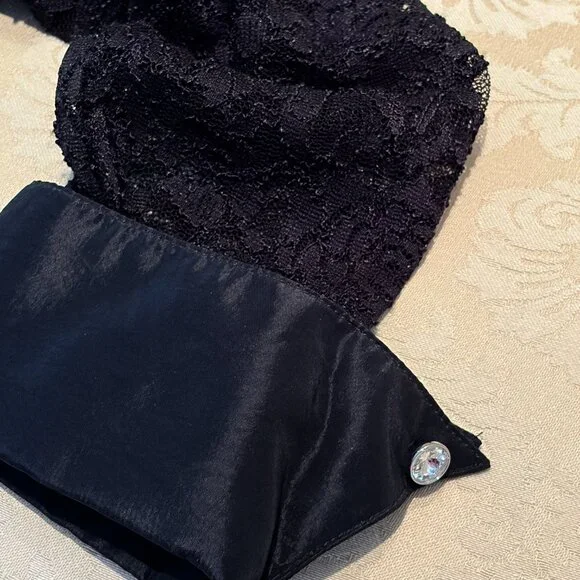 Black taffeta and lace cocktail dress, Size 2 - Picture 2 of 5